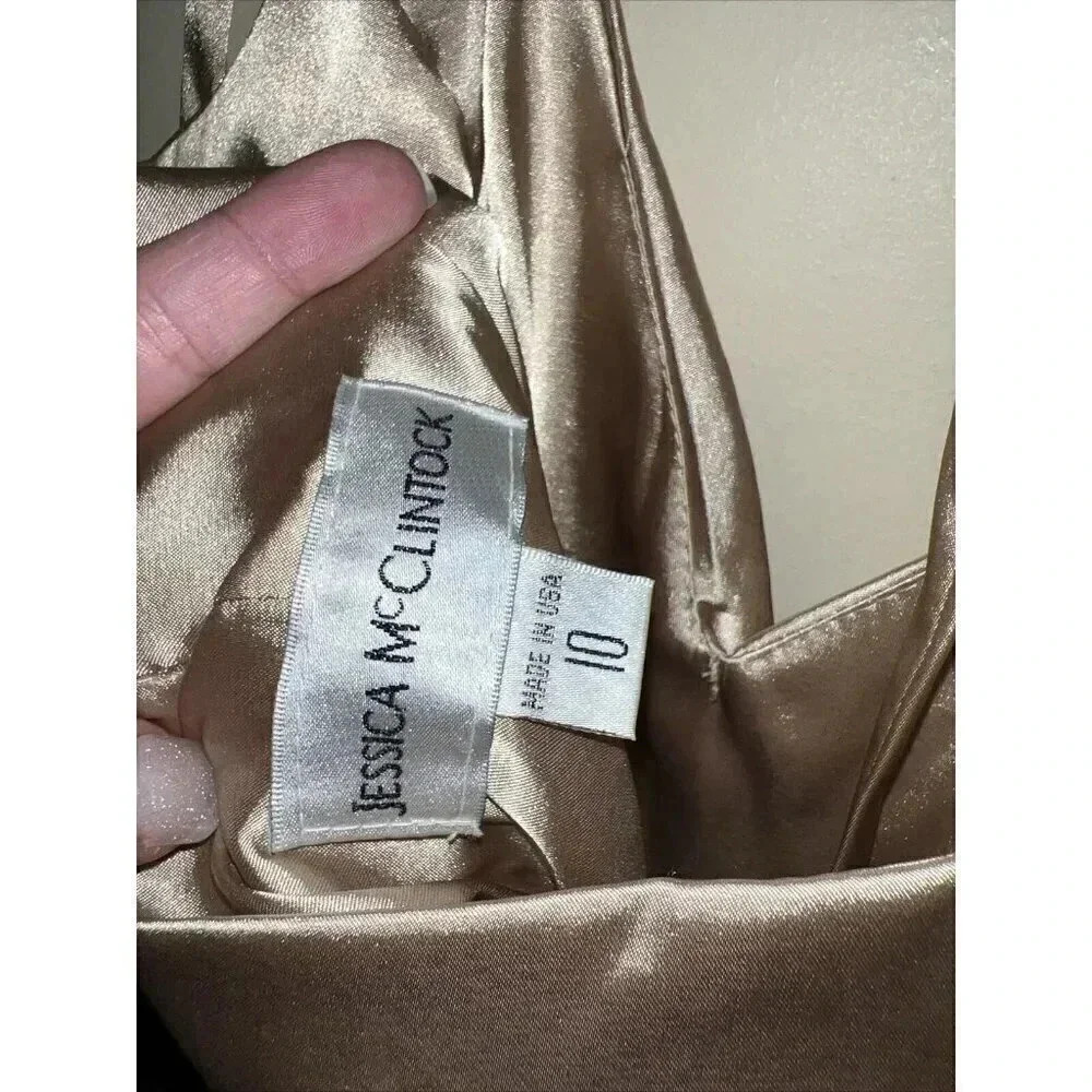 Vintage Y2K Jessica McClintock Ruffle Halter Dress Champagne Gold Women Size 10 - Picture 6 of 6